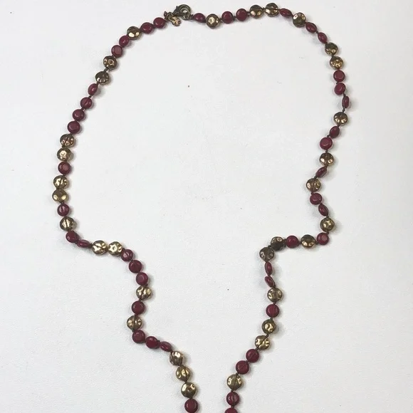 Lucky Brand Red And Gold Beads Boho Style Necklace - Picture 2 of 7